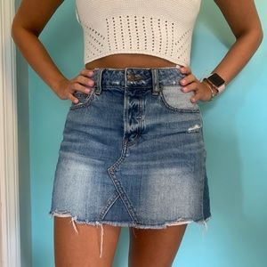 High waisted denim skirt